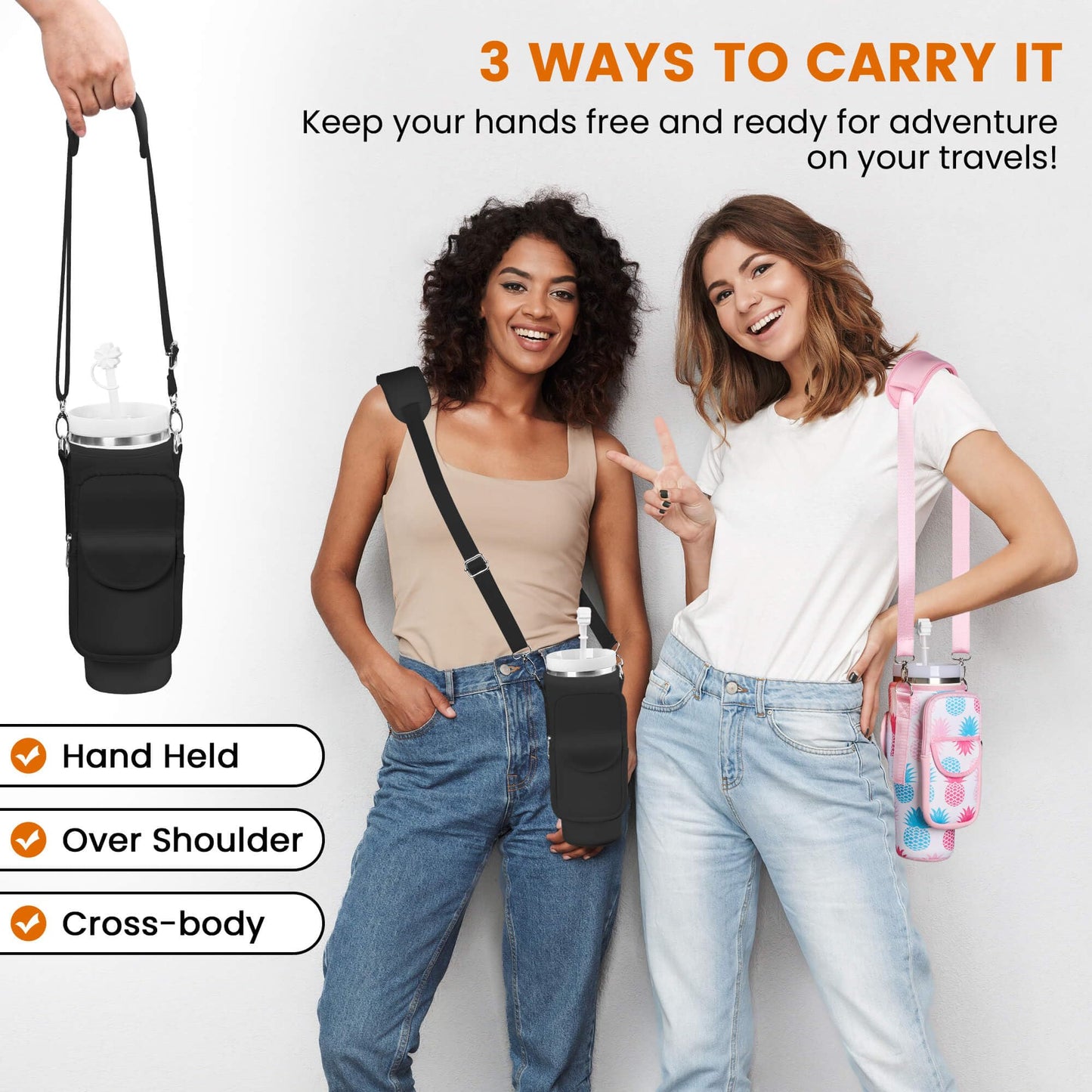 BOCMTR Water Bottle Holder with Strap for Stanley 30/40 oz Tumbler, Fashion Stanley Cup Bag with Big Phone Pocket, Silicone Boot, Straw Cover & Leak Proof Stoppers
