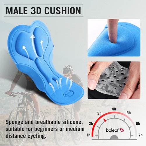 baleaf Men's Bike Shorts 3D Padded Cycling Road Biking Bicycle Riding Clothes Pockets UPF 50+ MTB Accessories Tights Black L