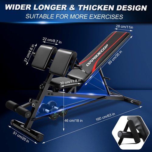 OPPSDECOR Weight Bench Set with Preacher Curl Hyper Back Extension, All-in-One Sit Up Bench, Roman Chair, Professional Bench Press for Full Body Exercise Workout Benches for Home Gym