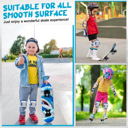 Honoson 7 Pcs Skateboard for Toddlers Beginners Knee Elbow Pads Wrist Guards Gear Set (Shark, Age 2-5 Kids 17 x 5'')