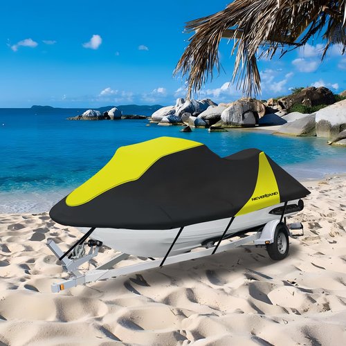 NEVERLAND Waterproof Jet Ski Cover - Compatible with Yamaha Seadoo Kawasaki, Jetski Covers 2 3 Seater UV Resistant 420D Heavy Duty Jetski Cover with 2 Air Vents Personal Watercraft Cover 120" to 135"