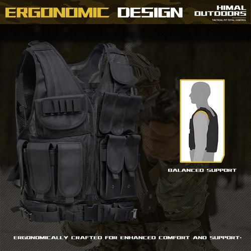 Himal Outdoors Tactical Vest, 600D Encrypted Polyester Adjustable Lightweight Airsoft Vest for Playing or Training