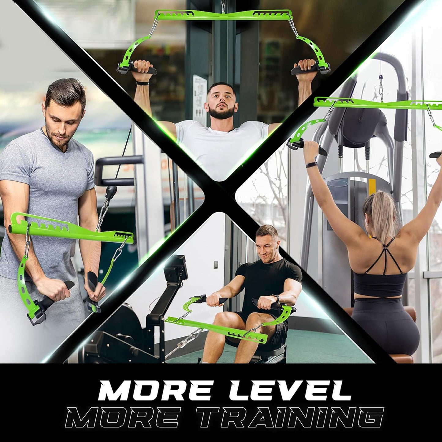Yes4All Long Speader Pull Down Bar, Seven Grip Level Design for Home Gym, Long Bar Cable Machine Attachment