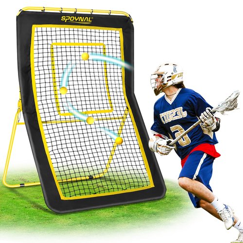 Lacrosse Rebounder - 5-Angle Adjustable Backyard Sports Net for Lacrosse, Soccer & Baseball - 4x7ft Volleyball Rebounder Net, Lacrosse Rebound for Backyard with Target Strip, Solo Drills