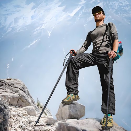 Trekking Pole Tactical Walking Stick, Multifunctional Lightweight Aircraft Aluminum Collapsible Survival Hiking Pole with Canvas Storage Bag for Women Men Seniors Camping Backpacking