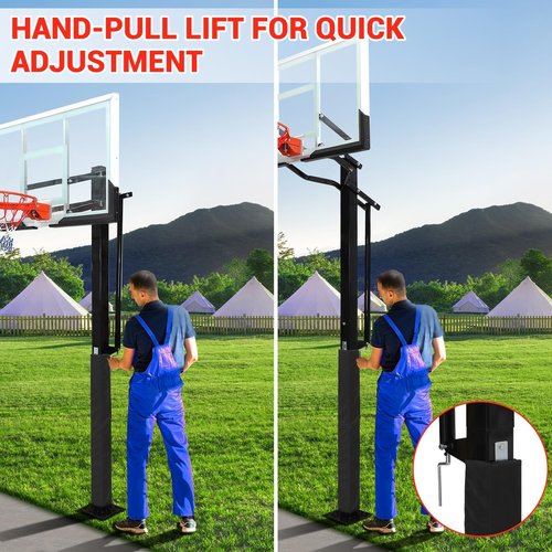 Outdoor In-Ground Basketball System, 55" Shatterproof Tempered Glass Backboard, 8-10ft Quick-Adjust Hoop, Heavy-Duty Stable Base for Driveway, Court, Backyard