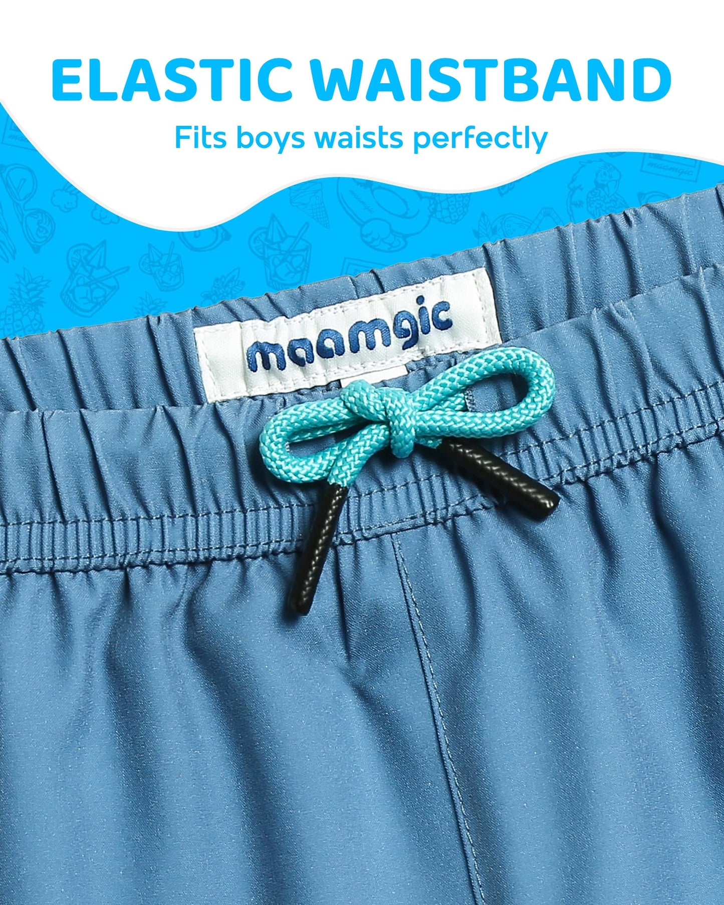maamgic Boys Swim Trunks with Compression Liner 4-Way Stretch Quick Dry Swim Shorts Swimming Trunks Toddler Boy Haze Blue White 10-12 Years