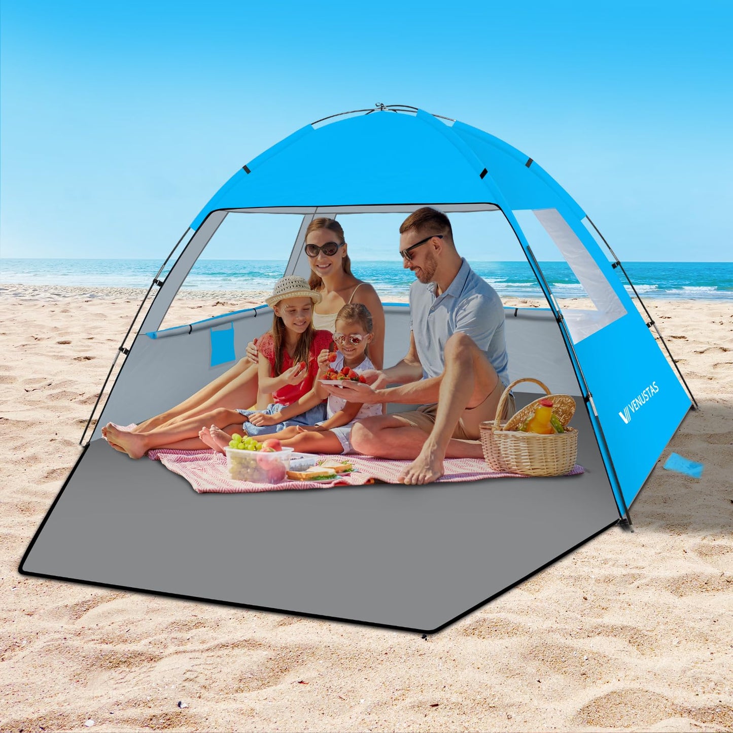Venustas Beach Tent Sun Shelter for 3/4-5/6-7/8-10 Person, UPF 50+ UV Protection Beach Canopy, Lightweight and Easy Setup Cabana, Portable Beach Shade Tent