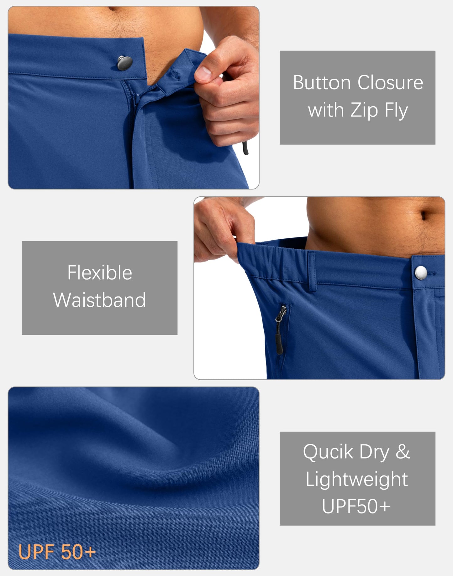 Pudolla Men's Hiking Cargo Shorts 9" Lightweight Outdoor Work Shorts for Men Travel Golf Camping Casual with 5 Zipper Pockets(Royal Blue X-Large)