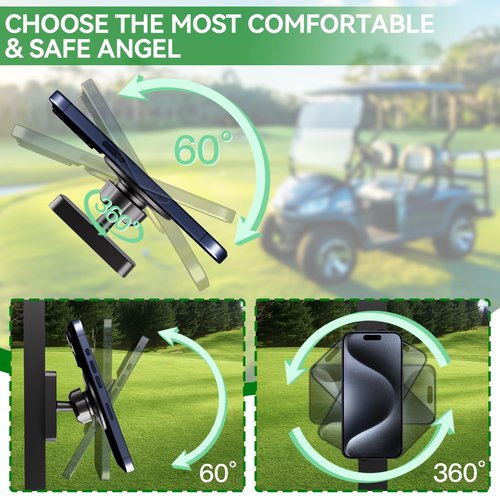 Soagrc Golf Cart Phone Holder - Magnetic Phone Mount for MagSafe & Universal Phones, 360° Adjustable, Fits EZGO & More, Ideal Golf Gift for Men & Women (Black)