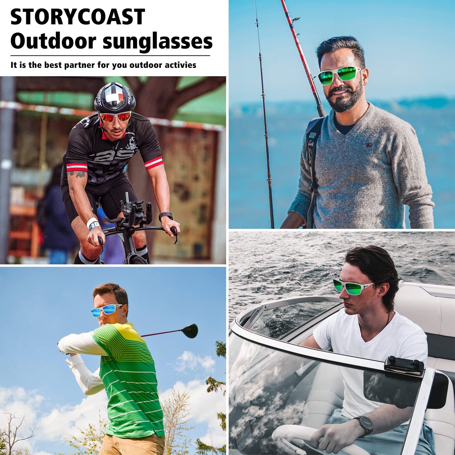 STORYCOAST Polarized Sports Sunglasses for Men Women Unbreakable Frame Cycling Fishing Driving 3Pack-Black+Clear/Blue+Clear/Green