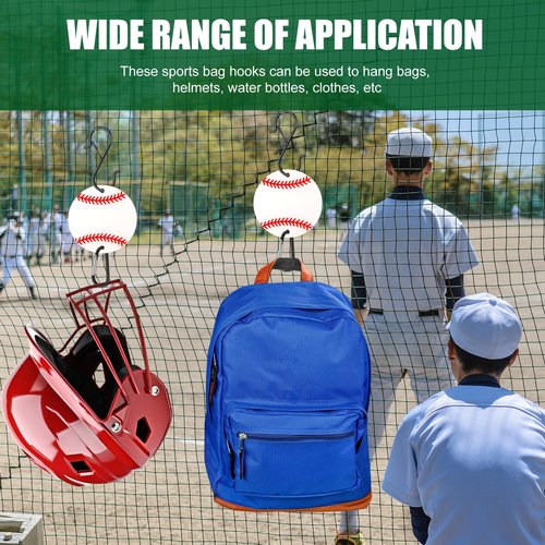 CroBlissful 12 Pcs Bag Hook for Fence, Sports Fence Hook, Bag Clip for Fence, Metal Backpack Hooks with Acrylic Board, Fence Hooks for Bat Bag Water Bottle Lover Player Gifts (Baseball)