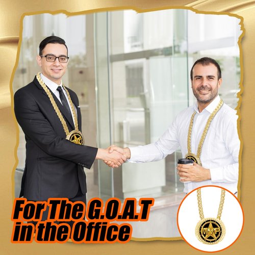 Gold MVP Award Medals Necklace - 6" Big Sports Achievements Champ Medal with Turnover Chain for Most Valuable Player,Champion Chain for Sports Competitions Celebration, Prize Gifts Party Favors