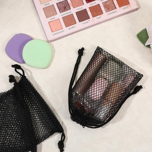 8 Pcs Small Mesh Bags, 6 X 4" Portable Black Nylon Mesh Drawstring Bags, Small Travel Stuff Bag for Toy Sports Storage Outdoor Activities