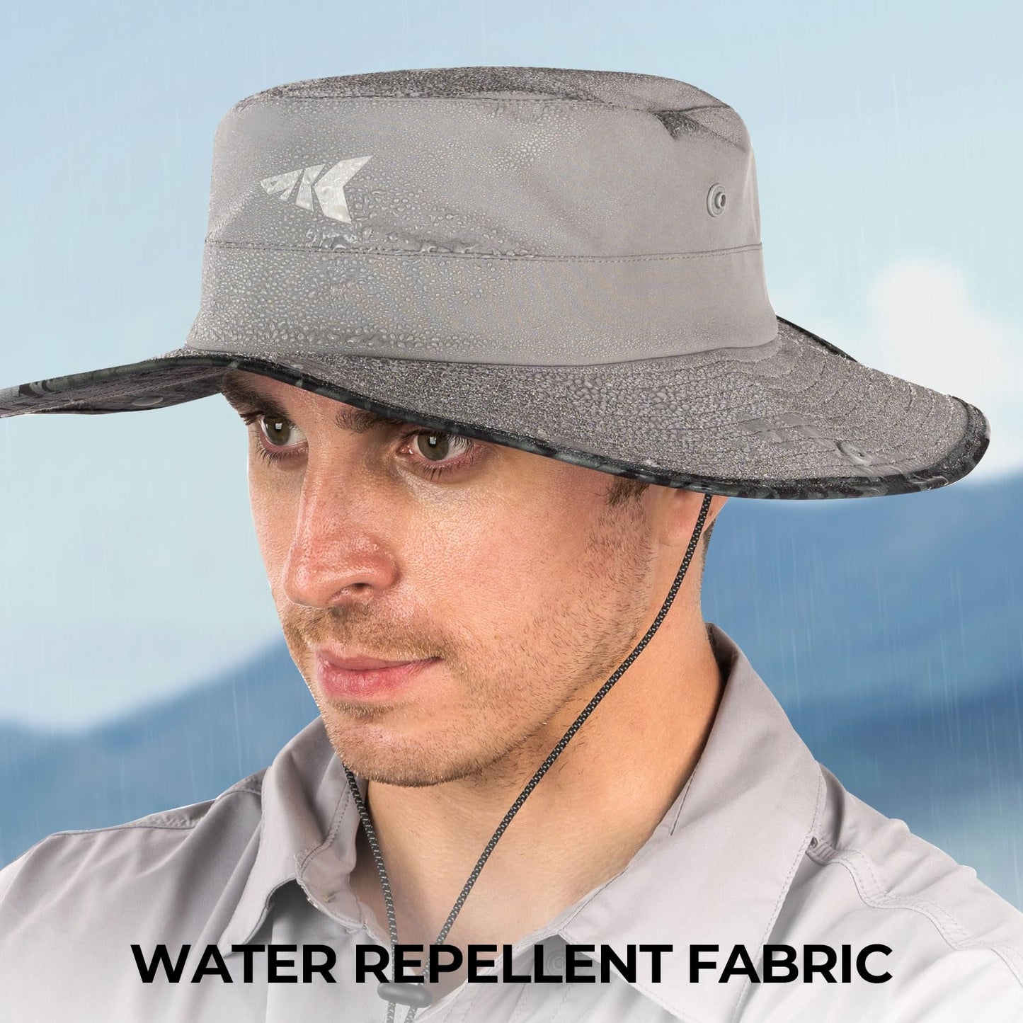 KastKing Shade Trekker Boonie Hat,UPF 50+ Protection,Water-Repellent,Adjustable Snap Brim Fishing Hat,Light Gray with Blackout