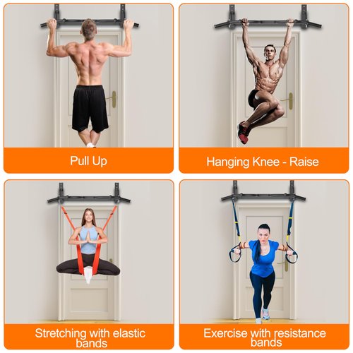 HWOOUSA Wall Mounted Pull Up Bar, Heavy Duty Chin Up Bar, Multi Grip PullUp Bar for Garage, Basement, Wall Mount - Multifunctional Fitness Bar,Supports up to 800 Lbs