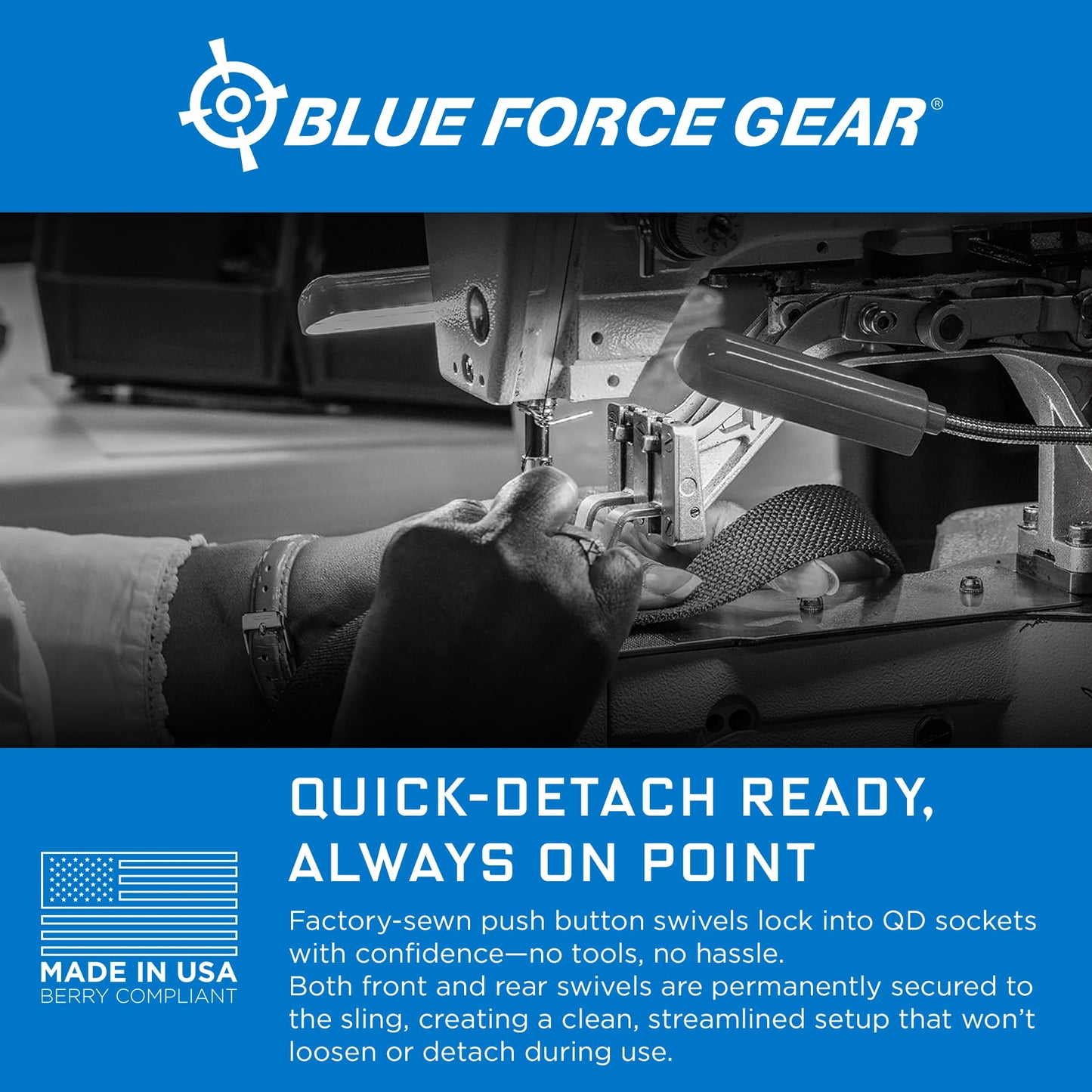 Blue Force Gear Vickers Padded Sling with Push Button Swivels - 2-Point Adjustable Sling, Black