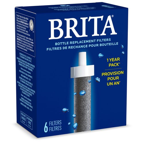 Brita Water Bottle Replacement Filters, BPA-Free, Replaces 1,800 Plastic Water Bottles a Year, Lasts Two Months or 40 Gallons, Includes 6 Filters