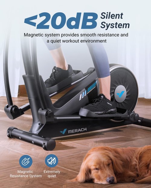 MERACH Elliptical Exercise Machine for Home Use, Elliptical Machine with Hyper-Quiet Magnetic Drive System, 8-Level Resistance Adjustment, 15.5IN Stride, 351LBS Loading Capacity, MERACH App