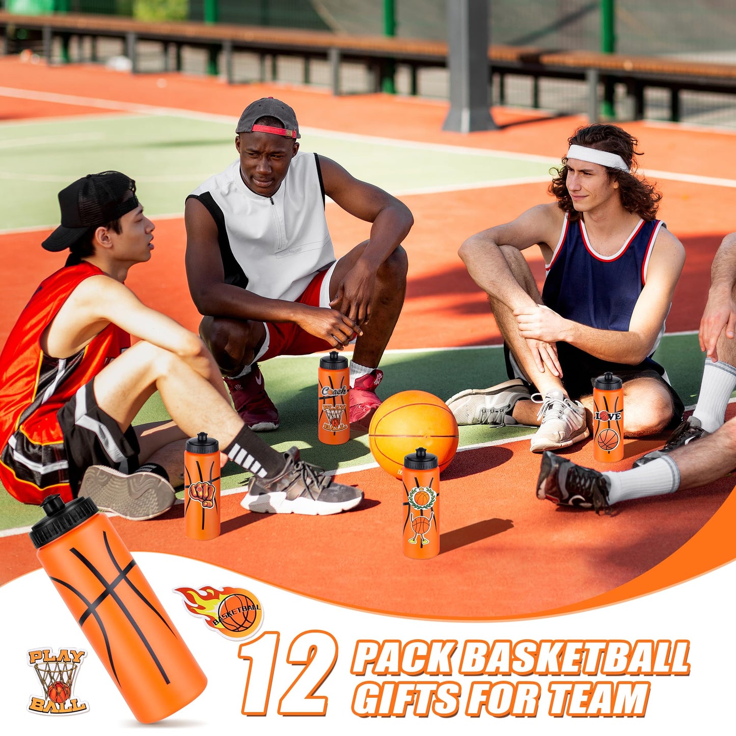 DI QIU REN 12pcs 20oz Basketball Water Plastic Bottle with 300 PCS Stickers