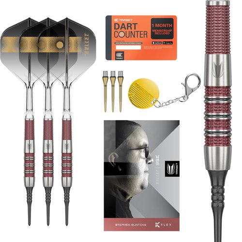 TARGET Darts Stephen Bunting 95K Soft Tip Dart Set, 19G | Kflex Flights & Shafts, The Bullet Player Edition 95% Tungsten Darts, Nano Swiss Steel Tip Conversion Points & Premium Keyring SP Tool