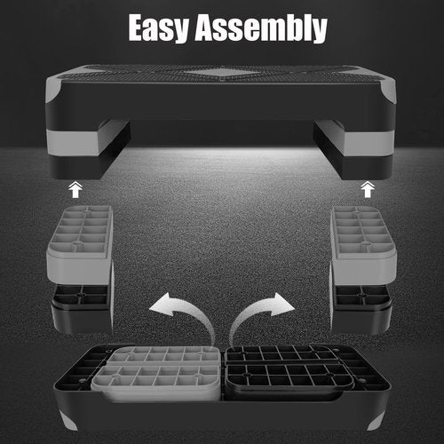 Ucootifly Aerobic Exercise Step Adjustable Aerobic Stepper for Exercise Workout Step Platform for Step Up, 27" Step Deck with 4” 6” 8” Adjustable Height Risers,Grey