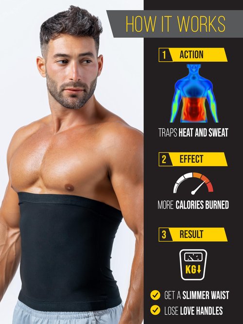 Sweat Spark Waist Trimmer for Men (Black, Large) - Sweat More, Shape Your Back & Abdomen, Wear During Workout