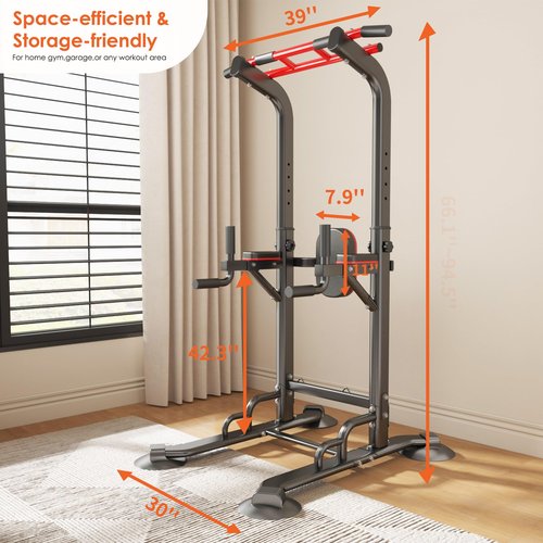 SogesPower Power Tower Pull Up Bar Station, Adjustable Height Pull Up Bar Stand for Home Gym, Multi-Function Pull Up Dip Station Dip Bar Strength Training Fitness Equipment, 500LBS, Black
