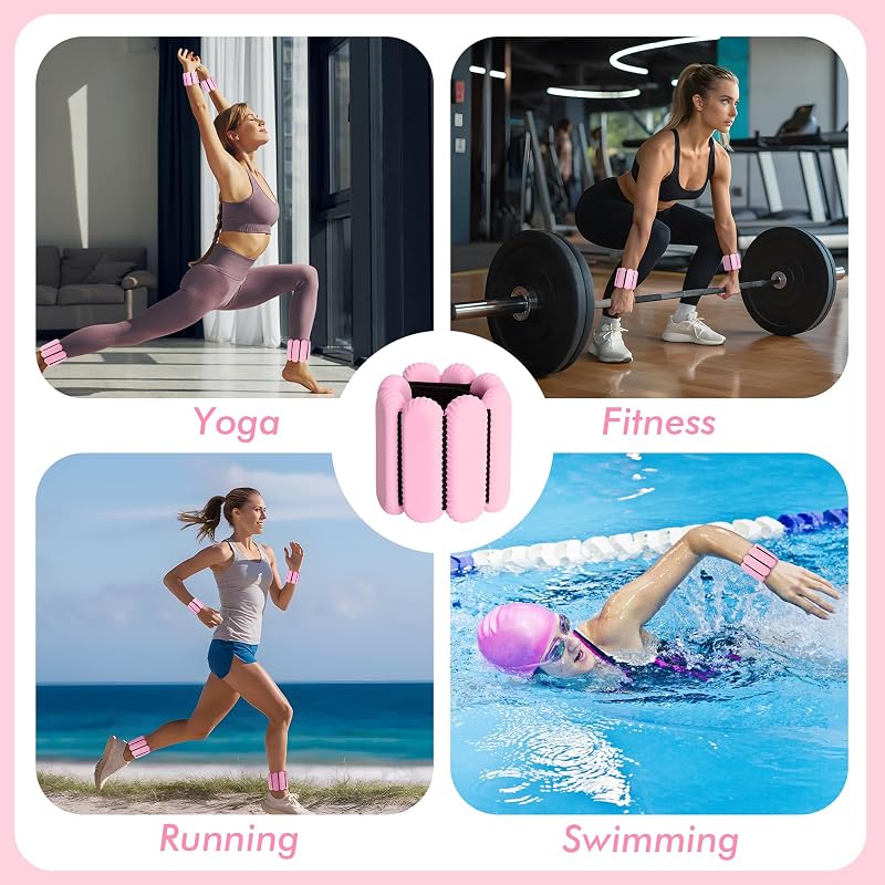 Pink Adjustable Wrist Ankle Weights 2 lb Set for Men Women - Silicone Comfort Fitness