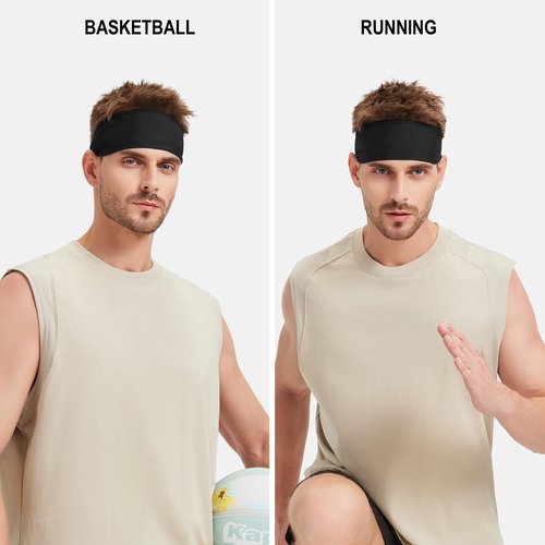 VIMPEP Tenacious Sports Headbands for Men Non Silp Soft Feeling Sweatband Workout Headband for Running,Cycling,Basketball,Tennis,Yoga Fitness Stretchy Quick-Dry Hairband for Unisex 3 Pack Black