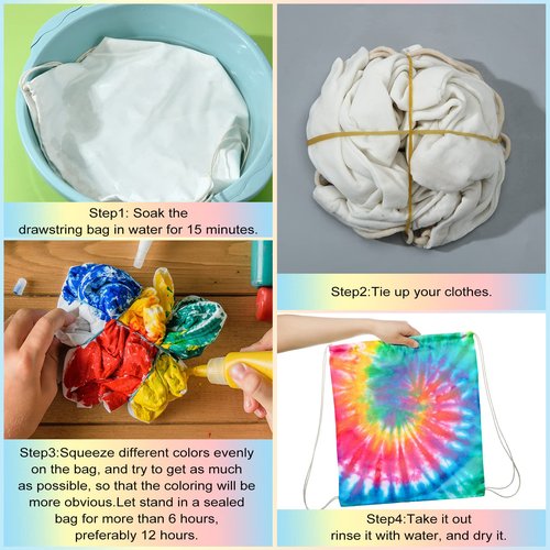 Saintrygo 12 Pieces Tie Dye Cotton Drawstring Bags Sublimation Blank Backpack White Canvas Drawstring Bags DIY Items for Party Favors (White)