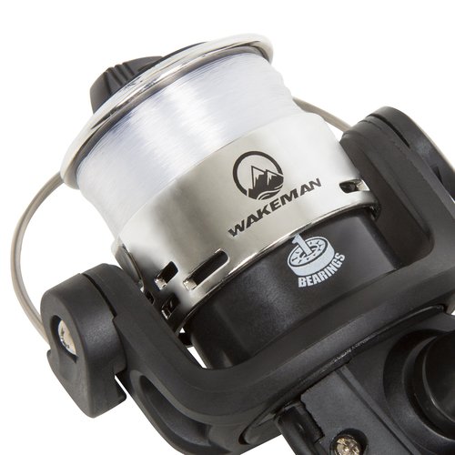 Fiberglass Fishing Rod ??Portable 2-Piece Medium Action 65-Inch Pole with Size 20 Spinning Reel for Lake Fishing by Wakeman (Matte Black)