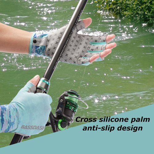 BASSDASH 3/4 Finger UPF 50+ Sun Gloves Breathable Anti-Slip Silicone Palm for Men Women Fishing Fingerless Cycling Running