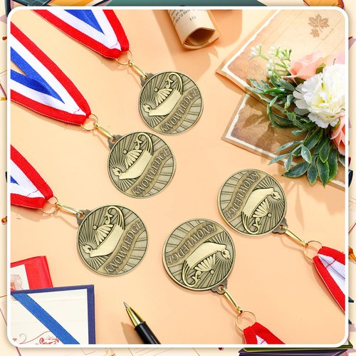 Aurelema 30pcs 2'' Gold Medals for Awards Winner Medals Bulk with Neck Ribbons Metal Trophy Award Prize Gift for Students Adults School Tournaments Competitions(Knowledge Lamp)