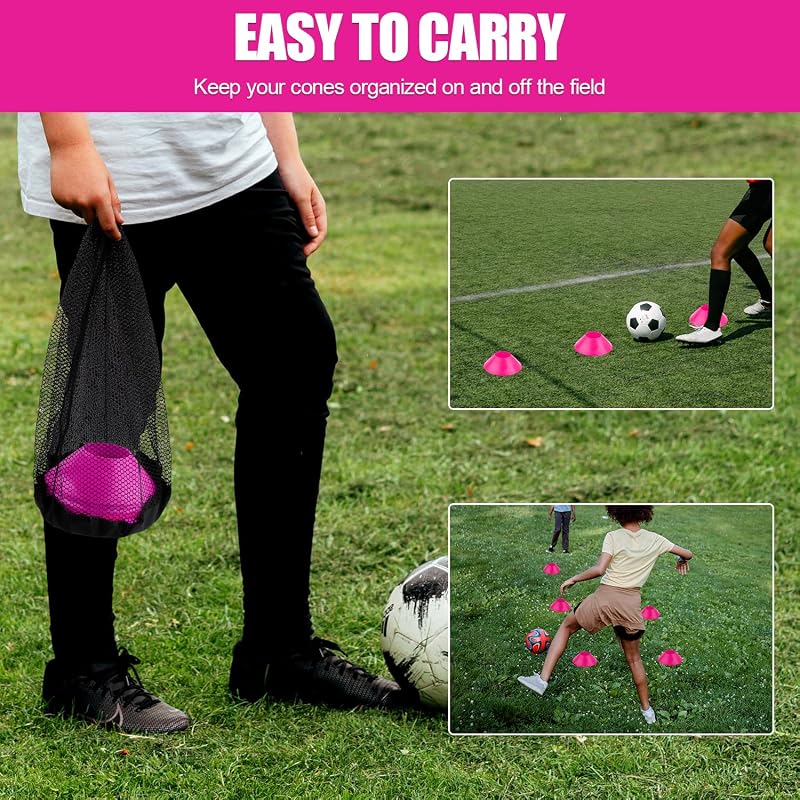 Rose Red 25pcs Soccer Cones for Training with Mesh Bag - Agility Markers for Football Basketball Drills