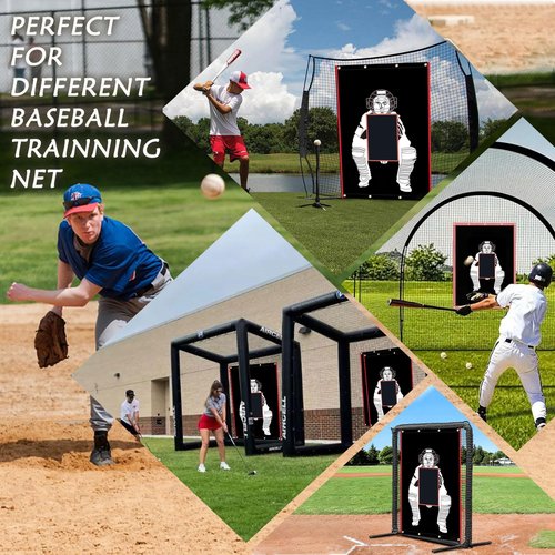 IsleWood 4'x6' Baseball Backstop 600D Oxford Fabric with Strike Zone & Catcher Visuals Portable Batting Cage Net Saver Weather-Resistant Backdrop for Pitching Practice Indoor/Outdoor Use