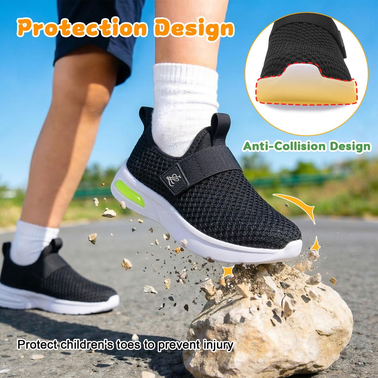 LeIsfIt Kids Shoes Boys Girls Sneakers Unisex Kids Lightweight Slip on Tennis Shoes Athletic Running Sneakers Black 11 Little Kid