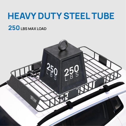 TUFFIOM 64"x 39"x 6" Universal Rooftop Cargo Carrier Basket, Extendable Steel Roof Rack Basket w/Net+Storage Bag+Pedal+Straps, Heavy Duty Car Top Rack Luggage Holder Carrier for SUV Car Truck Van