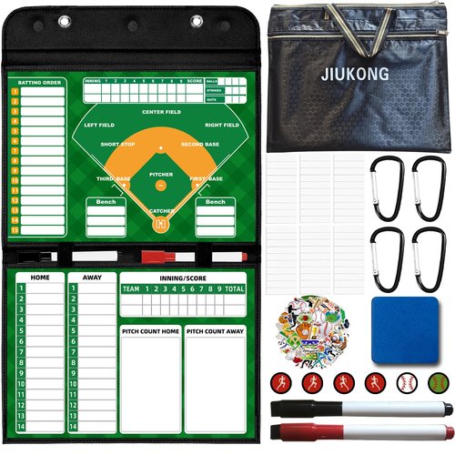 Magnetic Baseball Lineup Board for Dugout, Collapsible Softball & Baseball Clipboard for Coaches | Includes 60 Magnets, Markers, Eraser & Water-Resistant Carrying Bag for Coaches, Players, Teams