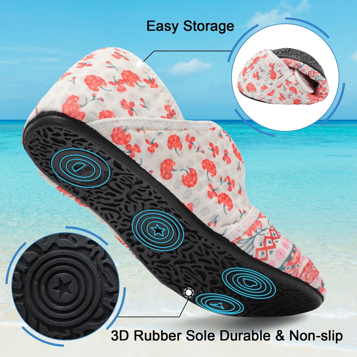 Women's Water Shoes Adult Beach Pool Swim Shoes Barefoot Aqua Socks Yoga Shoe for Women Summer Swimming Shoes Beach Water Sandals Size