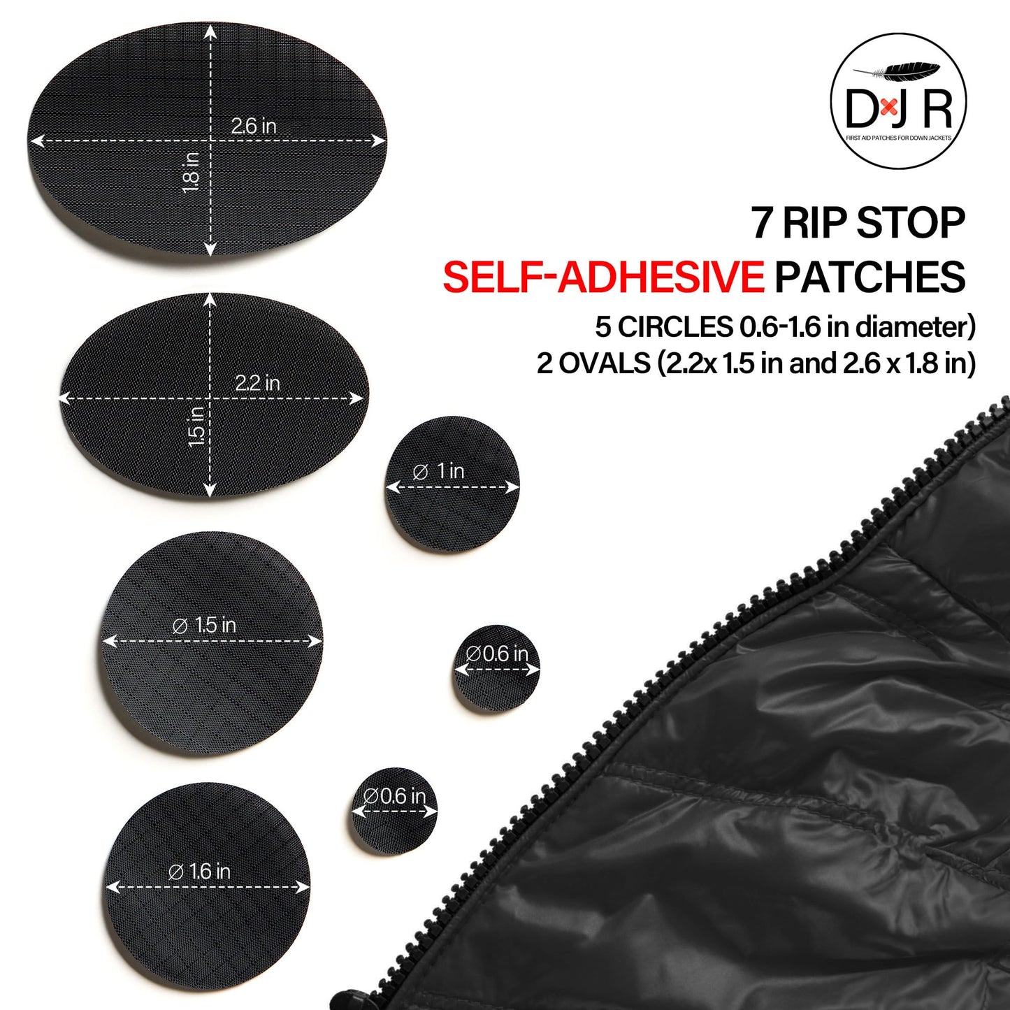 Down Jacket Repair Patches - Self-Adhesive Down Jacket Repair Patches | Waterproof, Tear-Resistant, Pre-Cut Patches | 7-Piece Set for Outdoor Gear, Sleeping Bags & Tents - Dark Gray