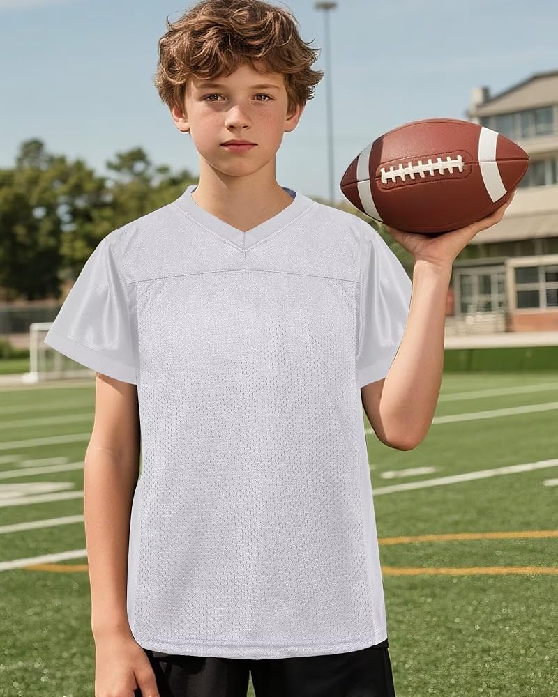 BabyHealthy Youth Football Jersey - White, Medium, Mesh Practice Shirt for Soccer & Hip Hop