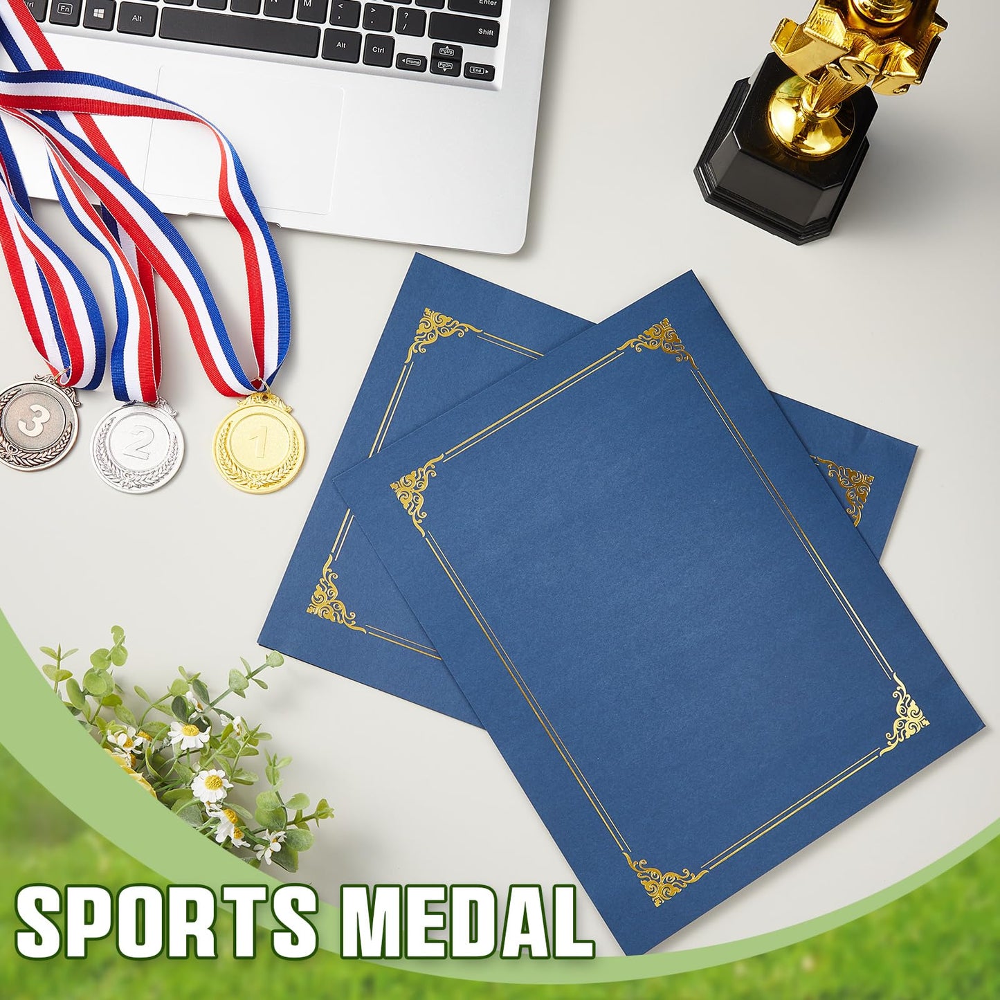 Motionchic 12 Pcs 1st 2nd 3rd Place Trophy Set 3 Award Medals in Gold Silver Bronze 3 Certificate Holders with Pages for Sports Basketball Soccer Competitions Reward Ceremony(Classic)