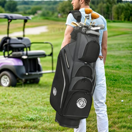 Shopsource Golf Bag, 14 Way Top Golf Bag with Full-Length Dividers, Cart Golf Bag for Men Women, Golf Club Bags with Ergonomic Padded Strap, Zippered Pockets, Rain Hood Grey and Black
