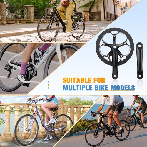 MEGHNA Bicycle Crankset 52 Teeth for 6-10 Speed Gears Lightweight Aluminum Alloy 165mm Crank Arm Dual Chain Guards for Folding Bike E-Bike Square Taper Black