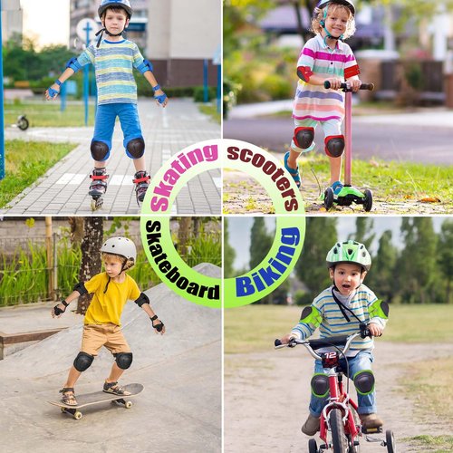 HocIece Kids/Youth Knee Pads for Kids 3-14Years Boys Girls 6 in 1 Kids Protective Gear Set Adjustable for Skating Cycling Bike Rollerblading Scooter Roller Skates
