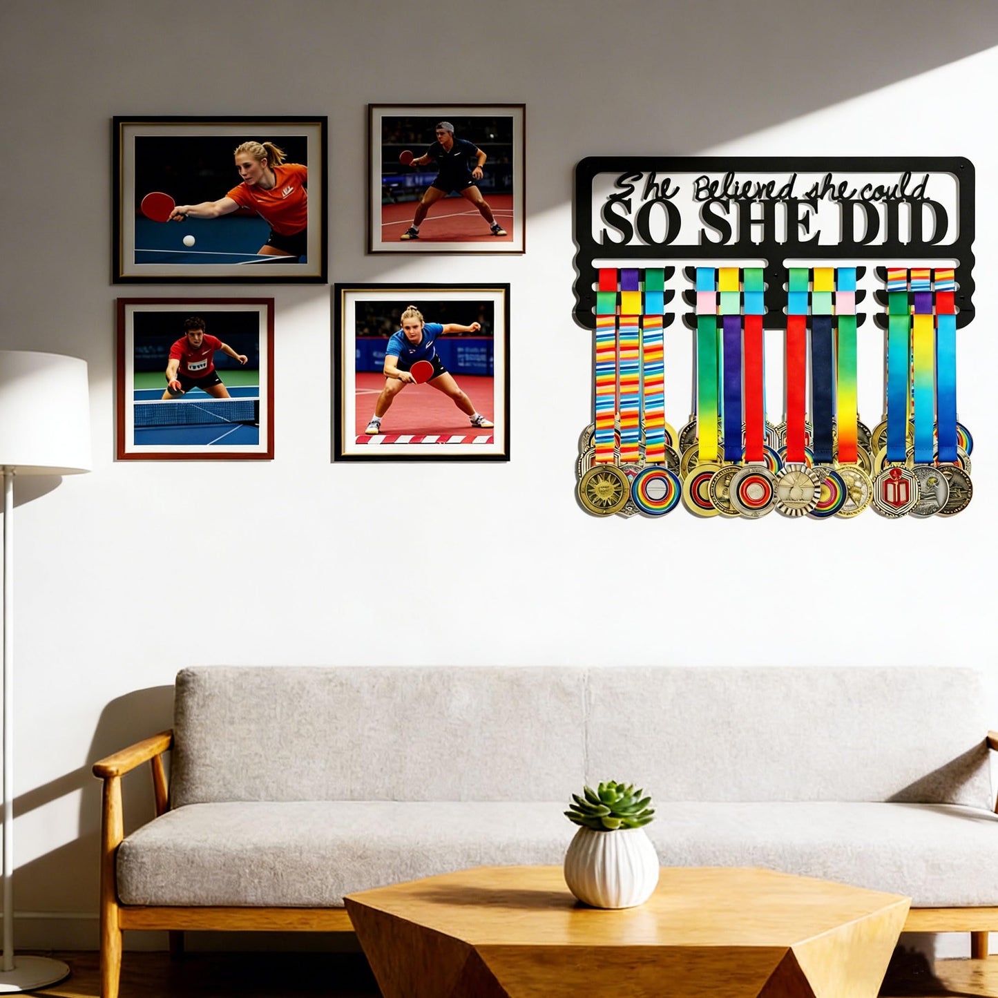 Medal Holder Display Hanger, Aluminum Medal Display Holder Holds Up to 60 Medals, Wall Mounted Medal Organizer for Sports Award Plaques, Ribbons and Race Bibs(01)
