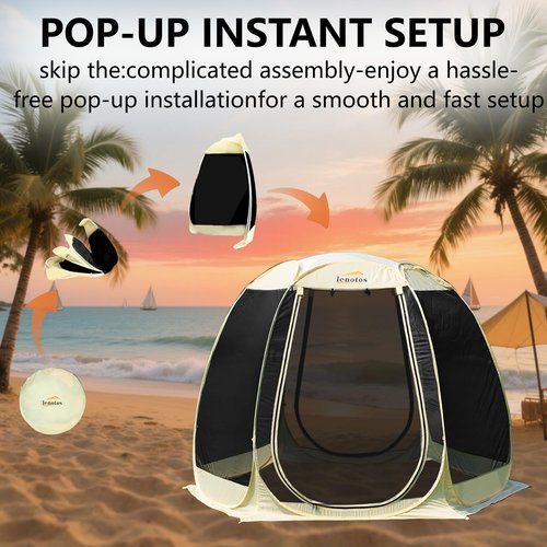 Lenotos Pop Up Screen House, 10'x10' Outdoor Screen Tent for Camping, Screened Gazebo with Mosquito Netting, Carry Bag