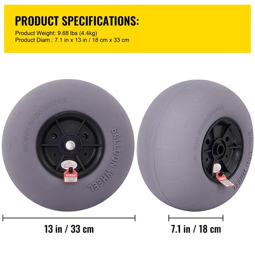 Happybuy Beach Balloon Wheels, 13" Replacement, TPU, for Kayak Dolly, Canoe Cart, Buggy, 2-Pack, with Free Air Pump