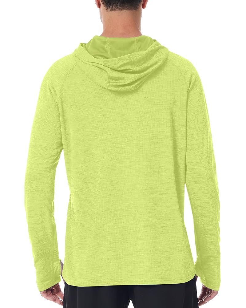 Men's UPF 50+ Sun Hoodie Long Sleeve Fishing Shirt with Thumb Holes - Lemon Yellow, Large